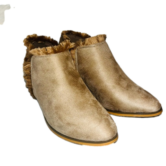 Shoes - NEW! Tan Suede Fur Trimmed Ankle Booties Size 7